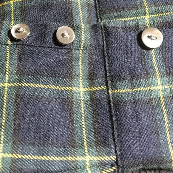 Ralph Lauren Navy Blue Multi Brushed Cotton Check Plaid Ruffle Pleat Blouse - Picture 13 of 16